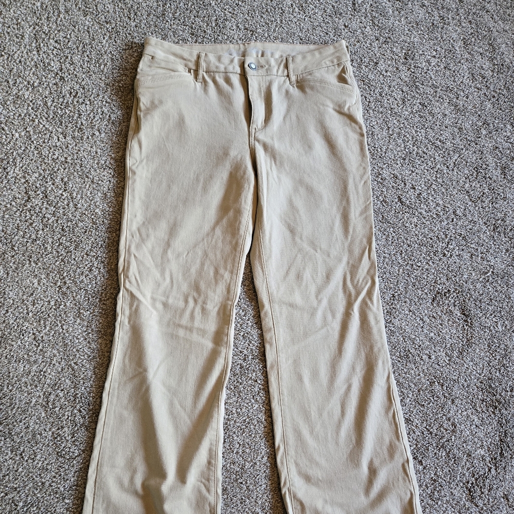 Eddie Bauer Curvy Fit Trouser Pant Women's 10 Tall Beige Stretch Wide Leg 10T